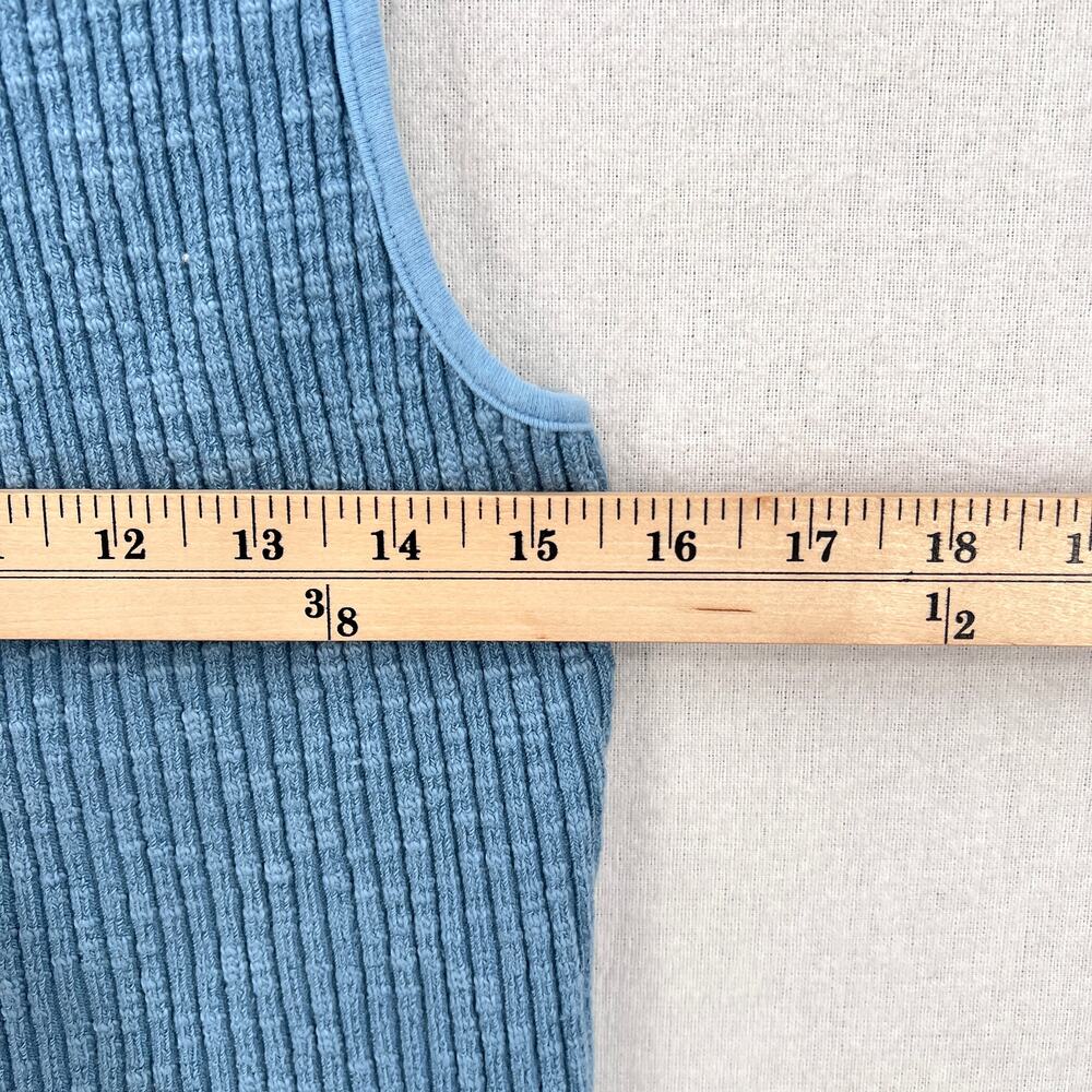 ENZA COSTA Rib Sweater Knit Cropped Tank Womens Medium Blue Stretch Wide Strap - Picture 12 of 13